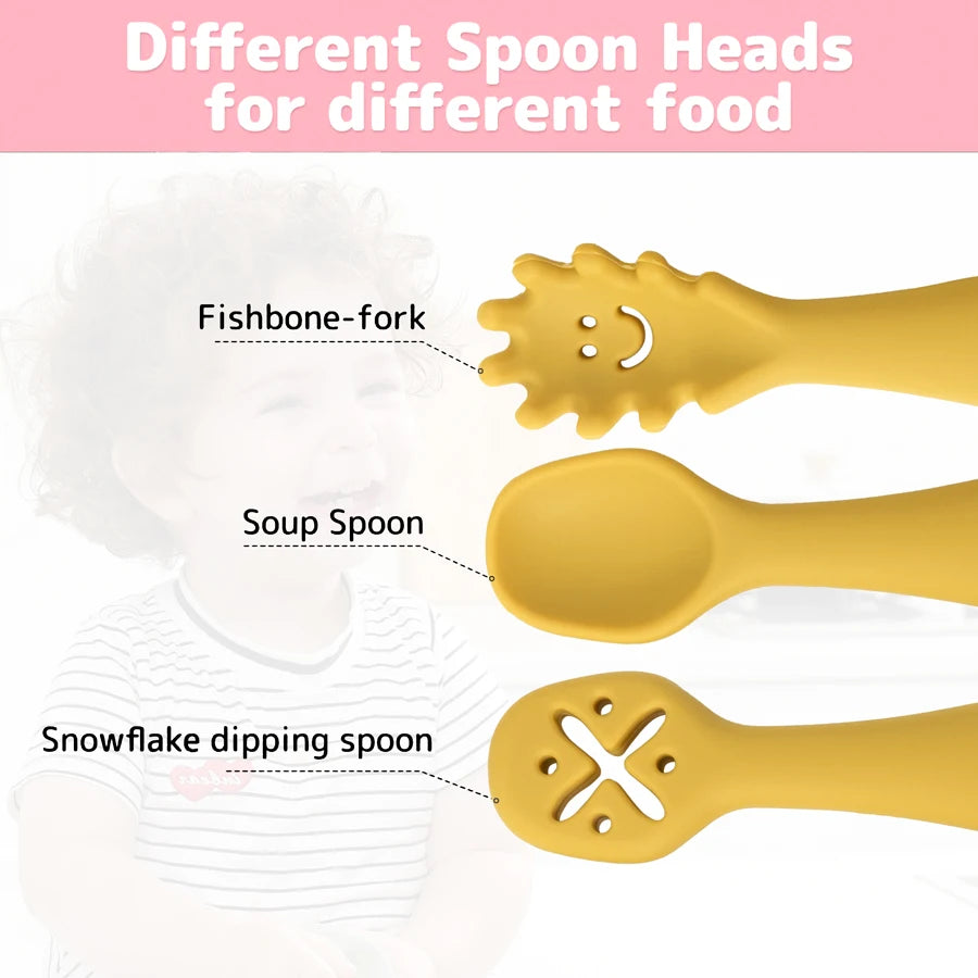 Soft Silicone Baby Utensil Set – 3-Piece Spoon & Fork for Toddlers