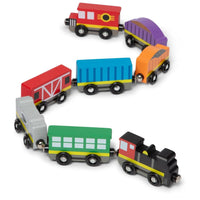 Melissa & Doug Wooden Magnetic Train Set – 8-Piece Train Cars with Storage Tray