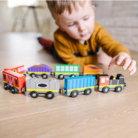 Melissa & Doug Wooden Magnetic Train Set – 8-Piece Train Cars with Storage Tray