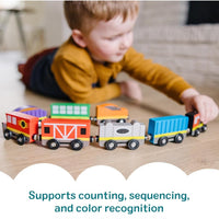 Melissa & Doug Wooden Magnetic Train Set – 8-Piece Train Cars with Storage Tray