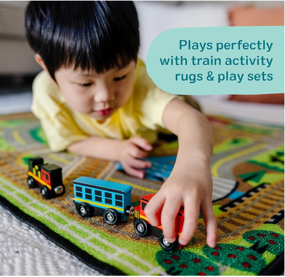 Melissa & Doug Wooden Magnetic Train Set – 8-Piece Train Cars with Storage Tray