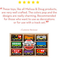 Melissa & Doug Wooden Magnetic Train Set – 8-Piece Train Cars with Storage Tray