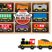 Melissa & Doug Wooden Magnetic Train Set – 8-Piece Train Cars with Storage Tray