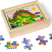 Melissa & Doug Dinosaurs 4-in-1 Wooden Jigsaw Puzzle Set – 48 Pieces with Storage Box