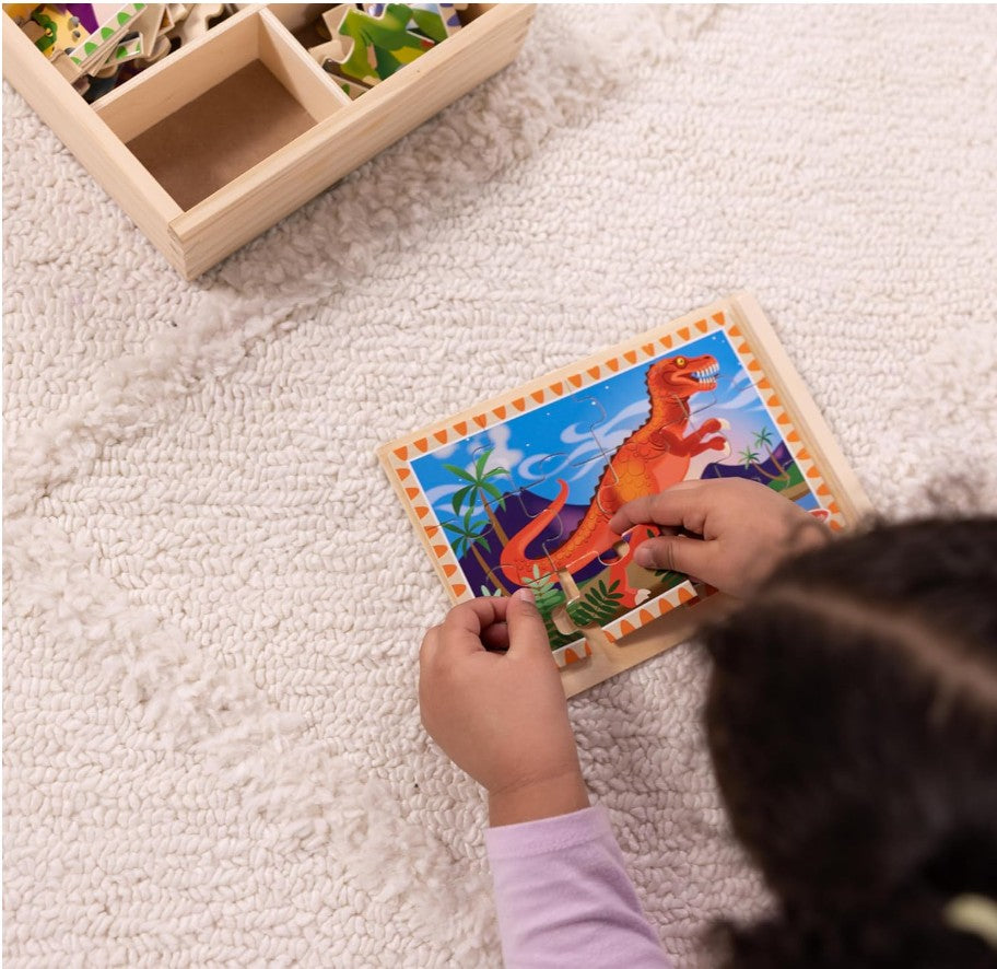 Melissa & Doug Dinosaurs 4-in-1 Wooden Jigsaw Puzzle Set – 48 Pieces with Storage Box