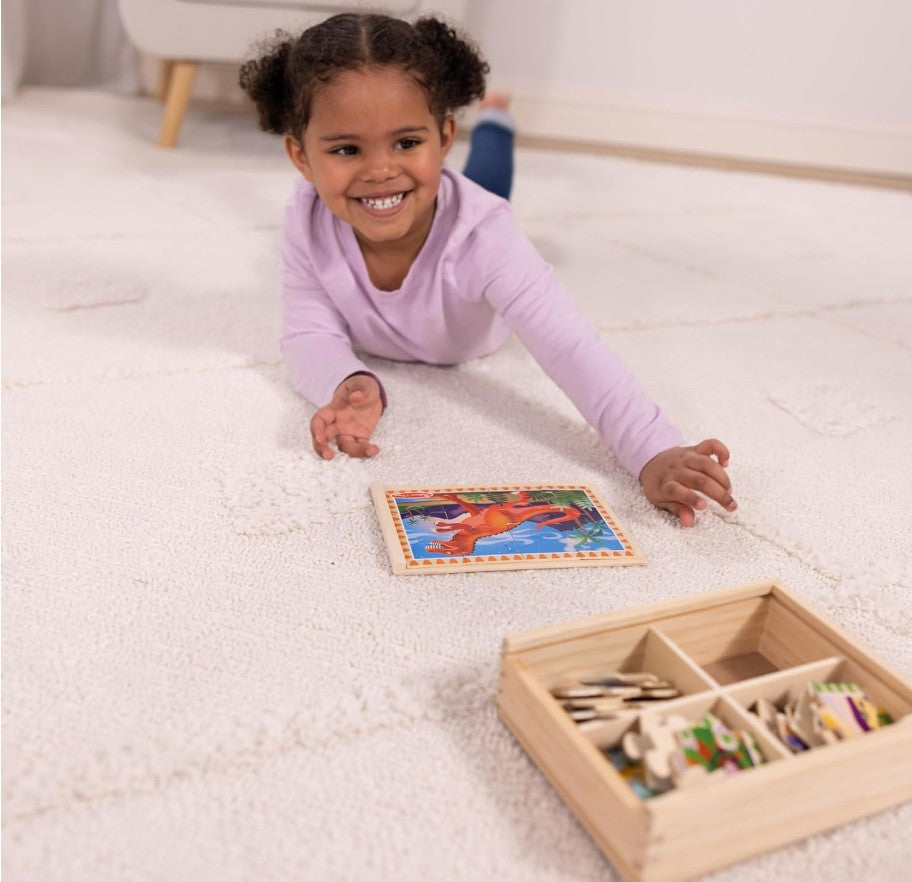 Melissa & Doug Dinosaurs 4-in-1 Wooden Jigsaw Puzzle Set – 48 Pieces with Storage Box