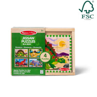 Melissa & Doug Dinosaurs 4-in-1 Wooden Jigsaw Puzzle Set – 48 Pieces with Storage Box