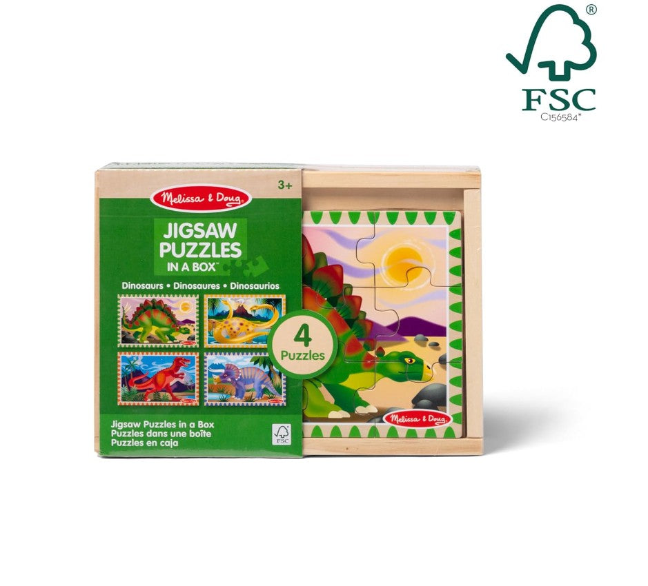 Melissa & Doug Dinosaurs 4-in-1 Wooden Jigsaw Puzzle Set – 48 Pieces with Storage Box