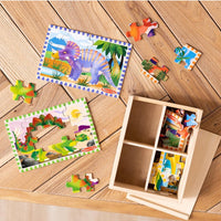 Melissa & Doug Dinosaurs 4-in-1 Wooden Jigsaw Puzzle Set – 48 Pieces with Storage Box