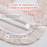 Floral Muslin Baby Bib – Adjustable Snap Drool Bib with Ruffled Edge