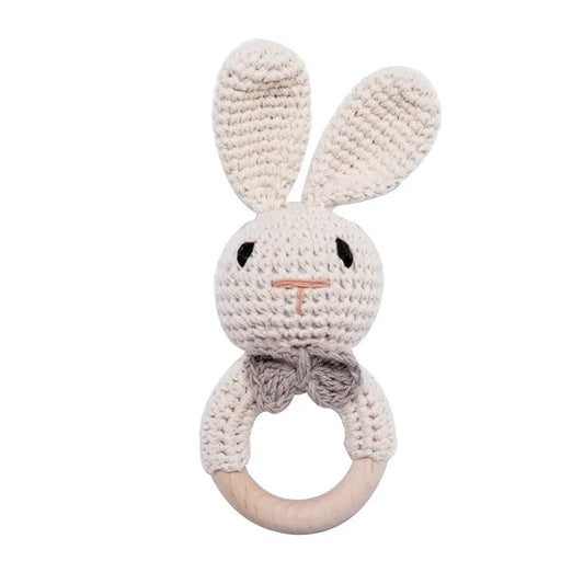 Crochet Rabbit Rattle with Wooden Teether – Sensory & Music Toy