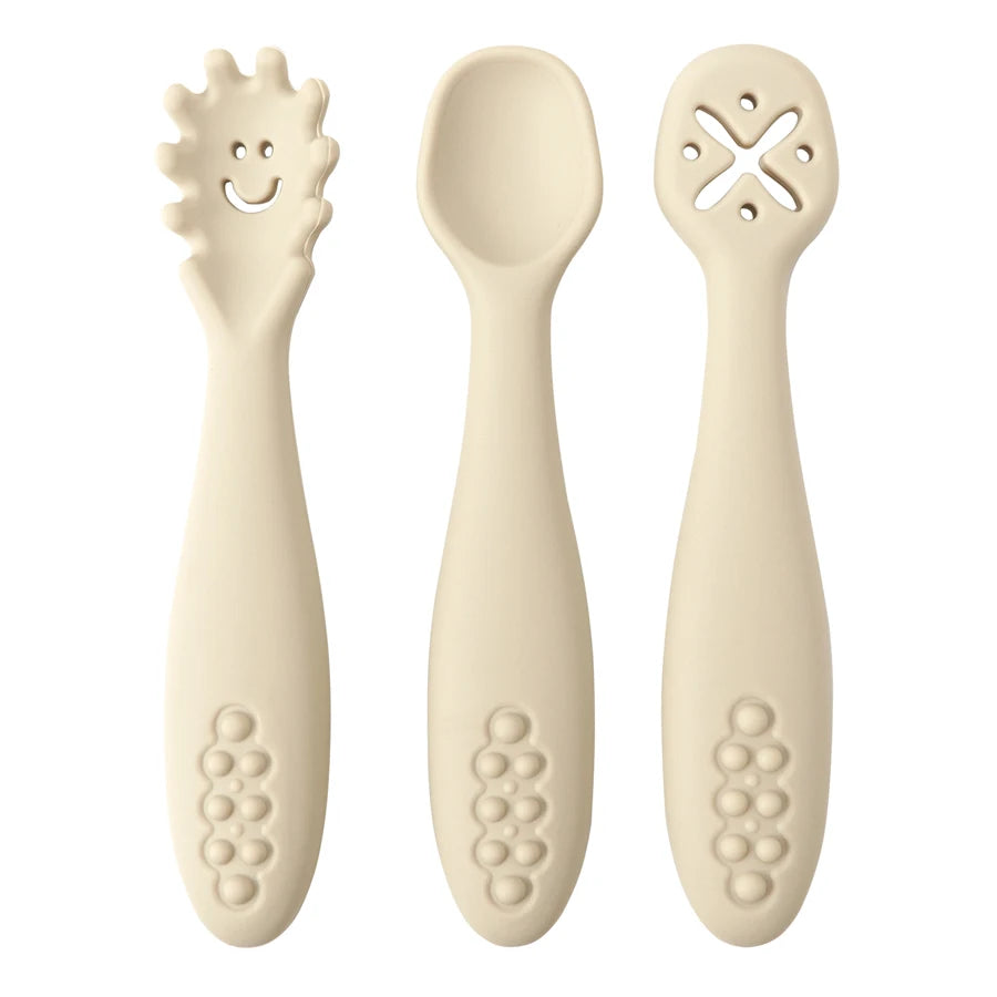 Soft Silicone Baby Utensil Set – 3-Piece Spoon & Fork for Toddlers