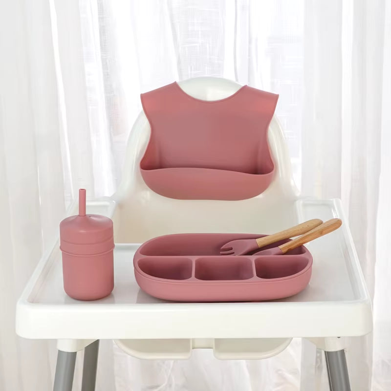 Silicone Baby Suction Plate – 4-Compartment Divided Plate with Lid