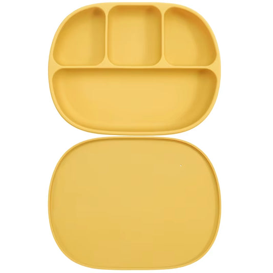 Silicone Baby Suction Plate – 4-Compartment Divided Plate with Lid