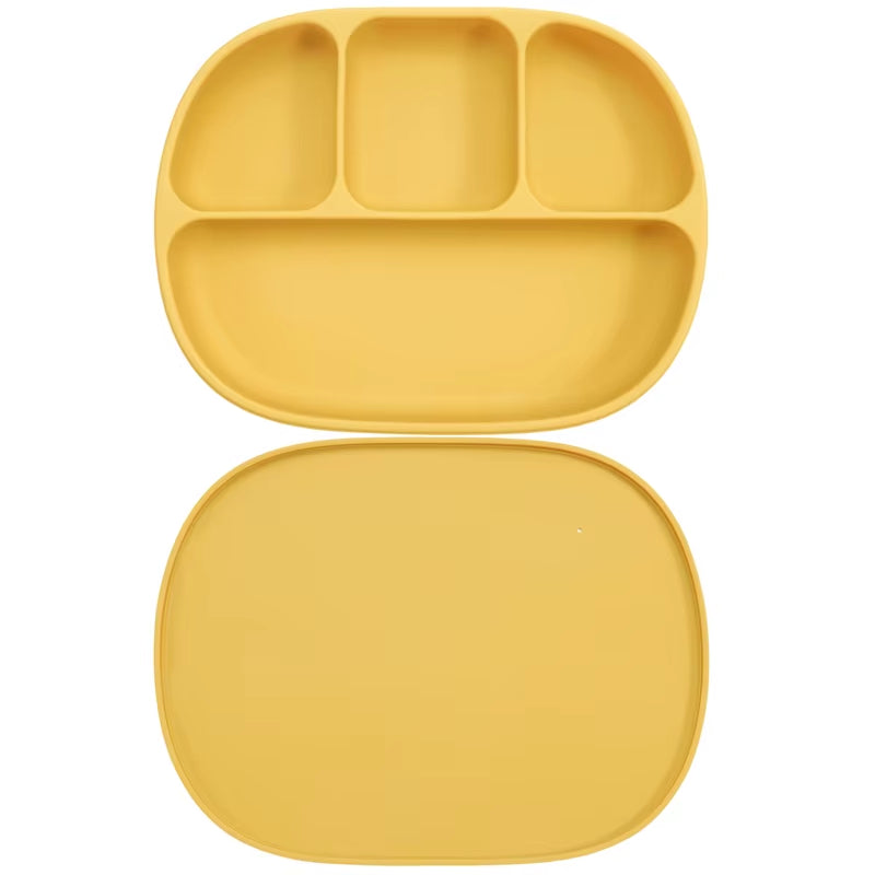 Silicone Baby Suction Plate – 4-Compartment Divided Plate with Lid