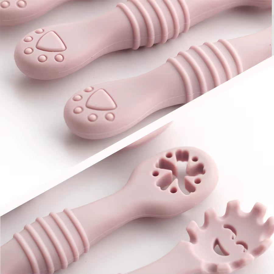 Baby Silicone Spoon and Fork Set (3 Pieces) – Feeding & Training Utensils