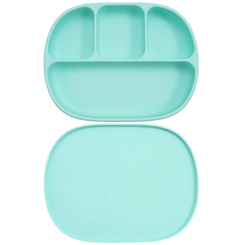 Silicone Baby Suction Plate – 4-Compartment Divided Plate with Lid