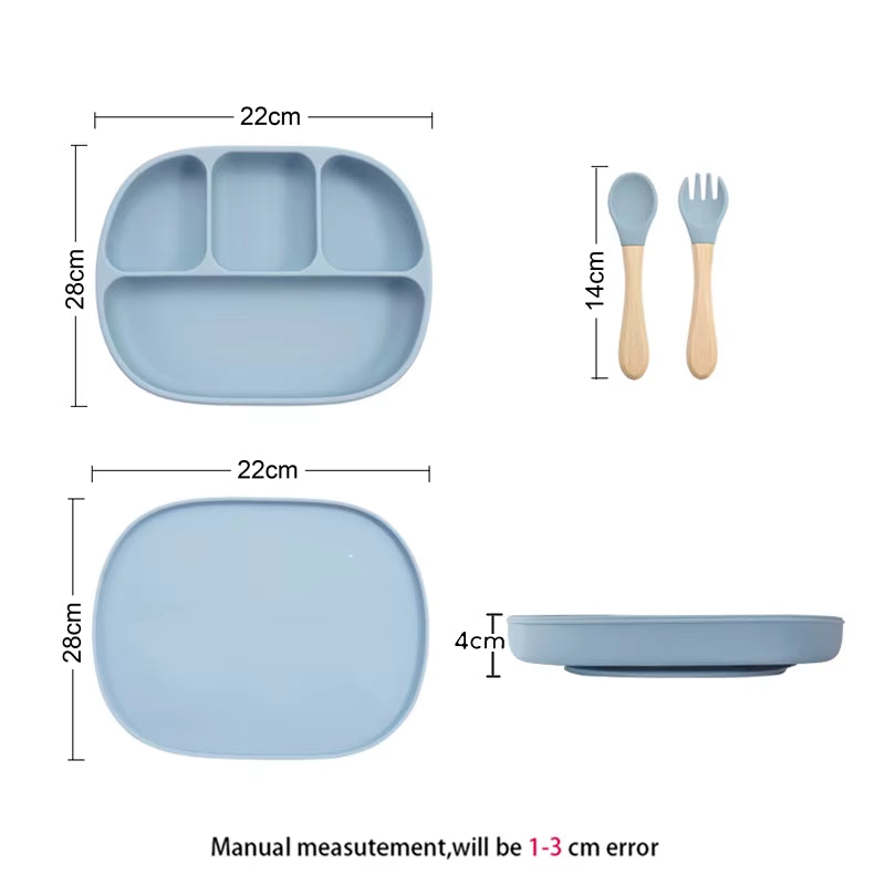 Silicone Baby Suction Plate – 4-Compartment Divided Plate with Lid