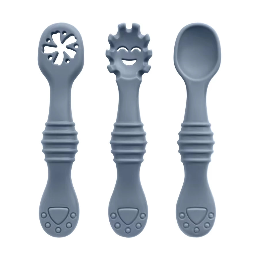 Baby Silicone Spoon and Fork Set (3 Pieces) – Feeding & Training Utensils